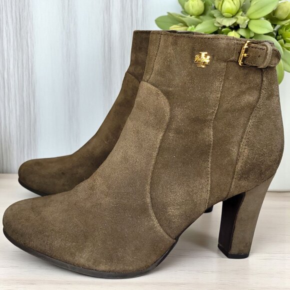 Tory Burch Suede High Heel Olive green Ankle Boots - Picture 1 of 7